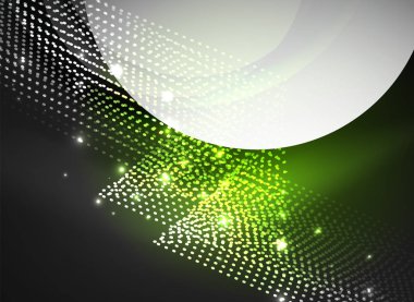 Parçacıklar koyu renk arka plan üzerinde oluşturulan parlayan dalga