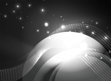 Parçacıklar koyu renk arka plan üzerinde oluşturulan parlayan dalga