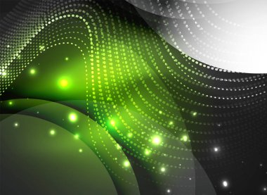 Parçacıklar koyu renk arka plan üzerinde oluşturulan parlayan dalga