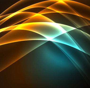 Enerji hatları, karanlıkta parlayan dalgalar vektör arka plan