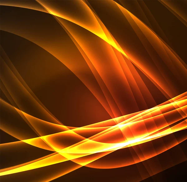 エネルギー ライン、暗闇の中輝く波ベクトルの抽象的な背景 — ストックベクタ