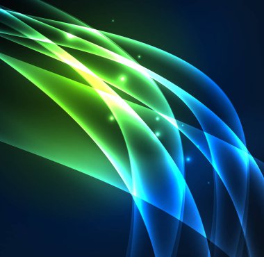 Enerji hatları, karanlıkta parlayan dalgalar vektör arka plan