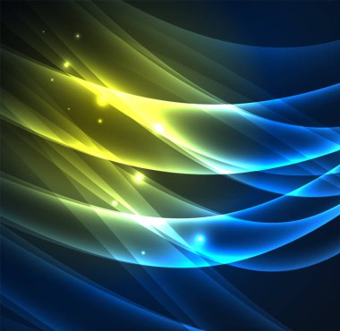 Enerji hatları, karanlıkta parlayan dalgalar vektör arka plan