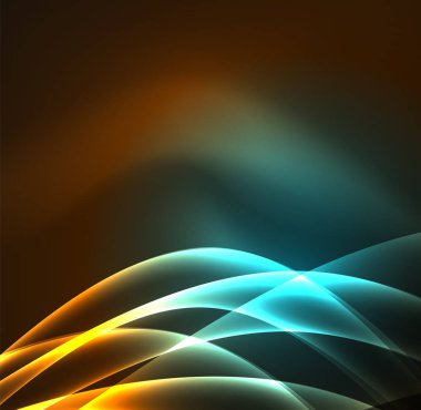 Enerji hatları, karanlıkta parlayan dalgalar vektör arka plan