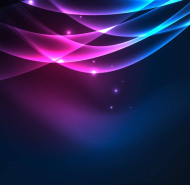 Enerji hatları, karanlıkta parlayan dalgalar vektör arka plan