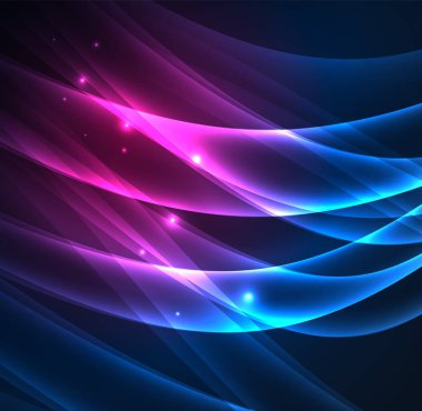 Enerji hatları, karanlıkta parlayan dalgalar vektör arka plan
