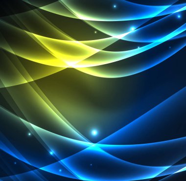 Enerji hatları, karanlıkta parlayan dalgalar vektör arka plan