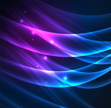 Enerji hatları, karanlıkta parlayan dalgalar vektör arka plan