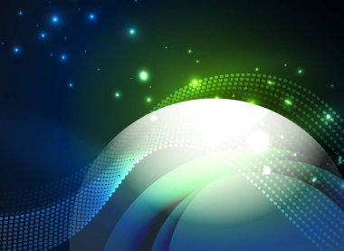 Parçacıklar koyu renk arka plan üzerinde oluşturulan parlayan dalga