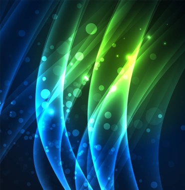 Enerji hatları, karanlıkta parlayan dalgalar vektör arka plan