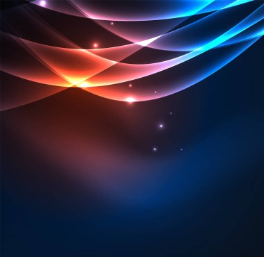 Enerji hatları, karanlıkta parlayan dalgalar vektör arka plan