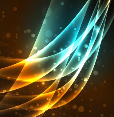 Enerji hatları, karanlıkta parlayan dalgalar vektör arka plan