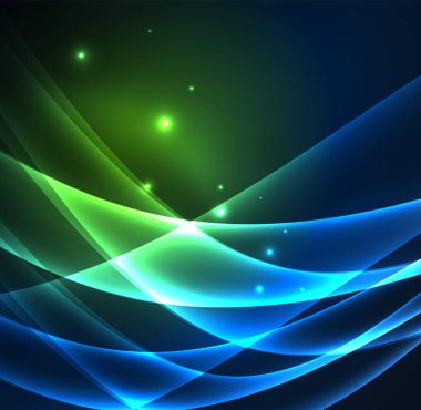 Enerji hatları, karanlıkta parlayan dalgalar vektör arka plan