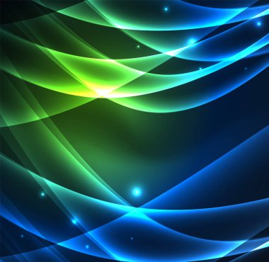 Enerji hatları, karanlıkta parlayan dalgalar vektör arka plan