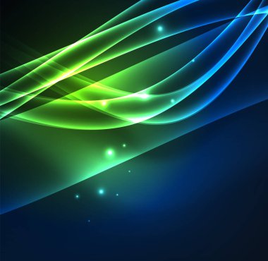 Enerji hatları, karanlıkta parlayan dalgalar vektör arka plan