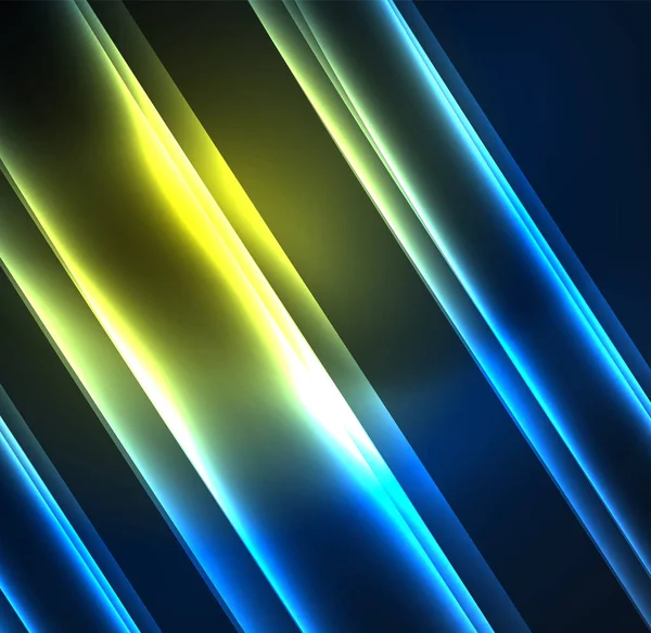 エネルギー ライン、暗闇の中輝く波ベクトルの抽象的な背景 — ストックベクタ