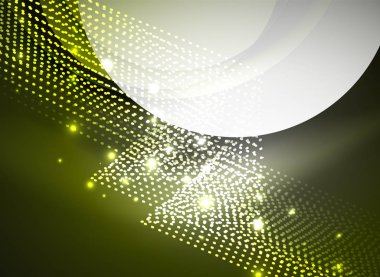 Parçacıklar koyu renk arka plan üzerinde oluşturulan parlayan dalga