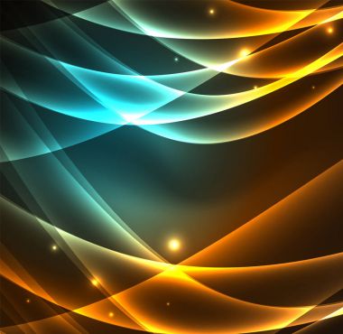 Enerji hatları, karanlıkta parlayan dalgalar vektör arka plan