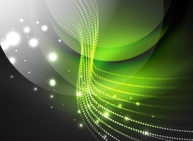 Parçacıklar koyu renk arka plan üzerinde oluşturulan parlayan dalga