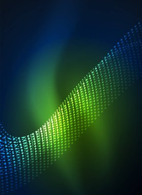 Parçacıklar koyu renk arka plan üzerinde oluşturulan parlayan dalga