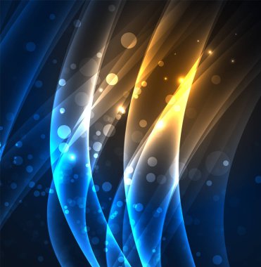 Enerji hatları, karanlıkta parlayan dalgalar vektör arka plan