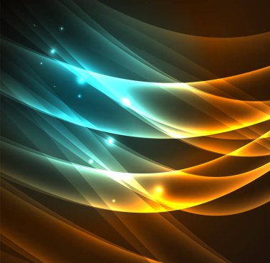 Enerji hatları, karanlıkta parlayan dalgalar vektör arka plan