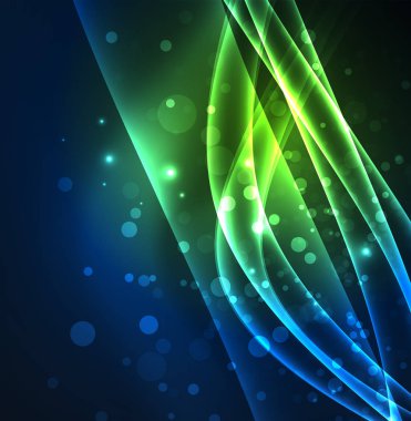 Enerji hatları, karanlıkta parlayan dalgalar vektör arka plan