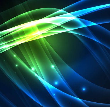 Enerji hatları, karanlıkta parlayan dalgalar vektör arka plan