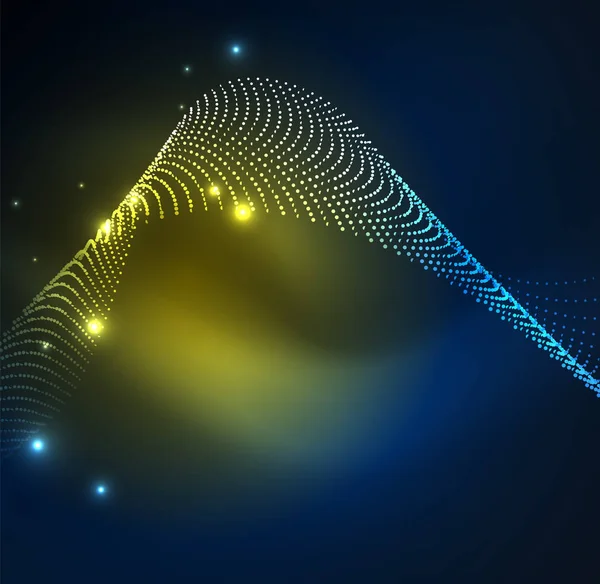 光る粒子の 3次元の照らされた波 — ストックベクタ