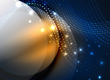 Parçacıklar koyu renk arka plan üzerinde oluşturulan parlayan dalga