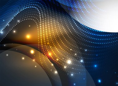 Parçacıklar koyu renk arka plan üzerinde oluşturulan parlayan dalga