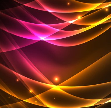 Enerji hatları, karanlıkta parlayan dalgalar vektör arka plan