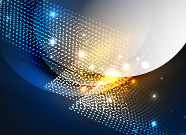 Parçacıklar koyu renk arka plan üzerinde oluşturulan parlayan dalga