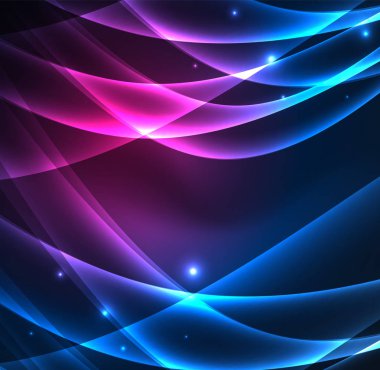 Enerji hatları, karanlıkta parlayan dalgalar vektör arka plan