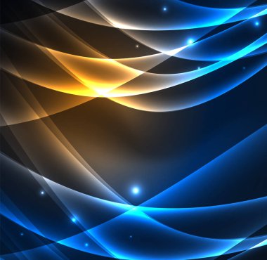 Enerji hatları, karanlıkta parlayan dalgalar vektör arka plan