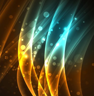 Enerji hatları, karanlıkta parlayan dalgalar vektör arka plan