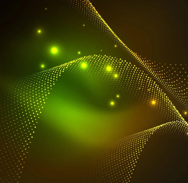 Parlayan parçacıkların 3D ışıklı dalga — Stok Vektör