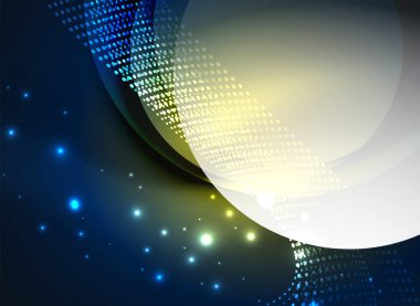 Parçacıklar koyu renk arka plan üzerinde oluşturulan parlayan dalga