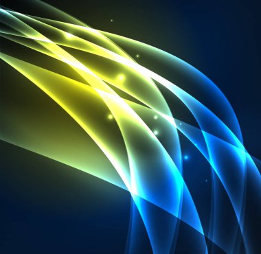 Enerji hatları, karanlıkta parlayan dalgalar vektör arka plan