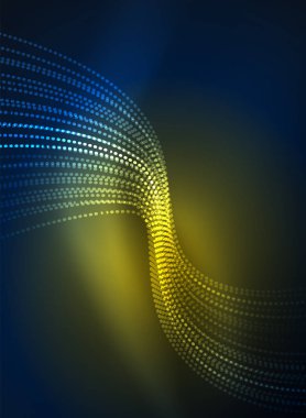 Parçacıklar koyu renk arka plan üzerinde oluşturulan parlayan dalga