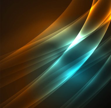 Enerji hatları, karanlıkta parlayan dalgalar vektör arka plan