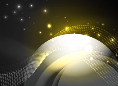 Parçacıklar koyu renk arka plan üzerinde oluşturulan parlayan dalga