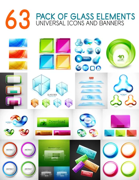 Mega pack of vector glass glossy design elements — Stock Vector