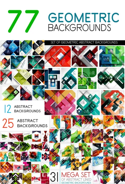 Mega collection of geometric abstract background templates - line, square, rectangle and arrow pattern design elements — Stock Vector