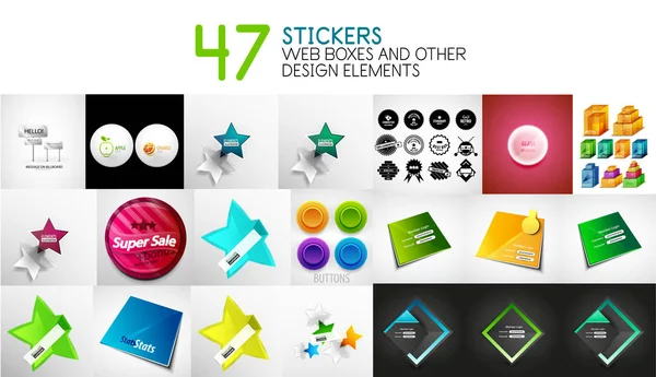 Set of vector stickers, labels, web design interface elements and login forms — Stock Vector