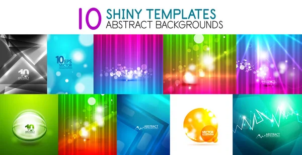 Collection of vector shiny light templates, glowing colors abstract backgrounds designs — Stock Vector