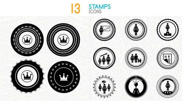 Collection of black and white stamps - quality and concept icons — Stock Vector
