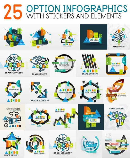 Mega collectie van vector digitale infographics diagram sjabloon met stickers — Stockvector