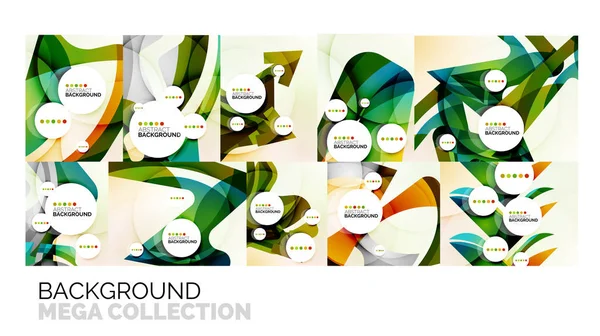 Set of abstract backgrounds, geometric color wavy shapes — Stock Vector