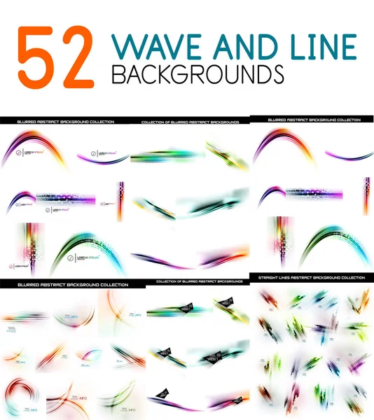 Renk bulanık dalgalar ve düz çizgiler desen tasarım öğeleri mega toplama — Stok Vektör